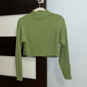 Green Ribbed Cropped Sweater